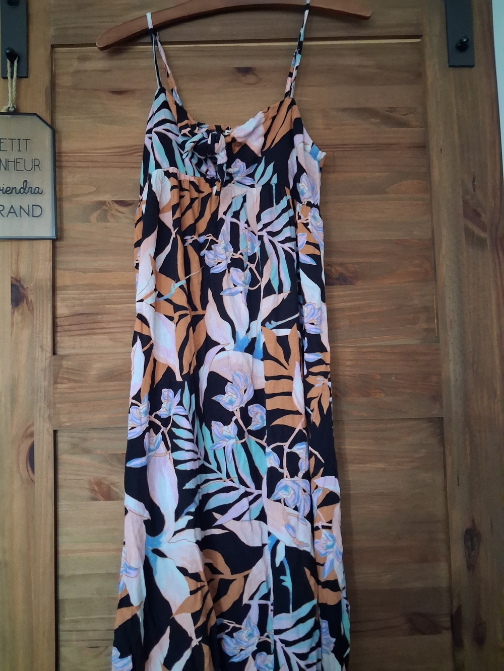 Billabong Black Floral Maxi Dress with Peach and Mint Accents - Picture 3 of 10